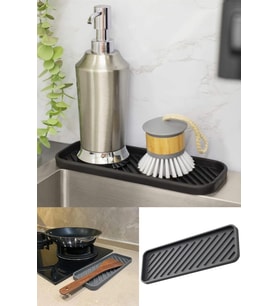 Siyah Silikon Yağdanlık Yağlık Standı Altlık Çok Amaçlı Organizer Sabunluk Altlığı 23x10 Cm