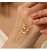 925 Ayar Gümüş Bombeli Kalp Kolye (Gold)