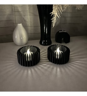 3D Baskı Modern Çizgili Mumluk - Tealight Mumluk (1 Adet)-Siyah