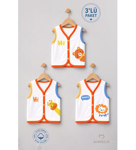 3'lü Bebek Yeleği %100 Pamuk Çıtçıtlı Mevsimlik Yenidoğan Bebek Yelek Seti Safari Baskılı Unisex 0-9 Ay