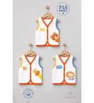 3'lü Bebek Yeleği %100 Pamuk Çıtçıtlı Mevsimlik Yenidoğan Bebek Yelek Seti Safari Baskılı Unisex 0-9 Ay