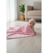 %100 Pamuklu Peluş Pembe Kız Bebek Battaniyesi 85x90