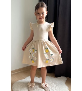 Breeze Kız Çocuk Elbise Etek Kısmı Limon & Çiçek Baskılı 2-6 Yaş, Bej