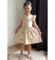 Breeze Kız Çocuk Elbise Etek Kısmı Limon & Çiçek Baskılı 2-6 Yaş, Bej