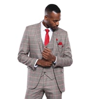 Ekose Desenli Slim Fit Gri Erkek Ceket - Wessi