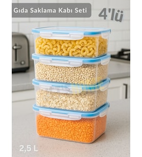 4'lü Vakumlu Saklama Kabı Seti Hava Almaz BPA Free Kilitlenebilir Gıda Erzak Kabı 2.5 L