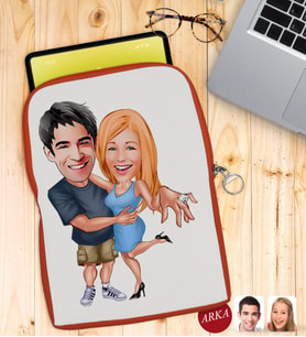 BK Gift Kişiye Özel Sevgililer Karikatürlü Taşınabilir Koruyucu Tablet Kılıfı & Organizer Çanta - Turuncu-14