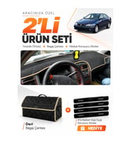 TOYOTA AVENSİS T220 (1997-2002) Uyumlu Torpido Örtüsü + Deri Bagaj Çantası + Sticker Seti - Siyah Bej
