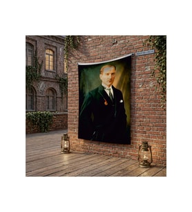 Başkumandan Gazi Mustafa Kemal Atatürk poster Bayrak Raşel Kumaş 100x150 cm ATA7