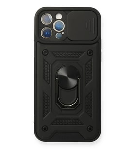 Mey İthalat® iPhone 12 Pro Kılıf Pars Lens Yüzüklü Silikon - Siyah