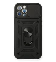 Mey İthalat® iPhone 12 Pro Kılıf Pars Lens Yüzüklü Silikon - Siyah