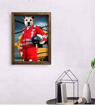 Evcil Dostlara Özel Ambulans Paramedik Tasarımlı Portre Doğal Masif Ahşap Çerçeveli Tablo 45x65cm-1