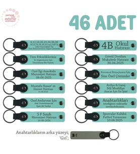 Anneler Günü Kutlaması İçin Mesajlı Hatıra Anahtarlık 46’lı Set, Özel Gün Hediyesi, Turkuaz & Gri