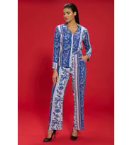 7'li Viskon Hem İçeride Hem Dışarıda Etnik Desen Mavi Pijama Takımı
