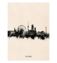 Stuttgart Silüeti Tablo Ahşap Poster Dekoratif