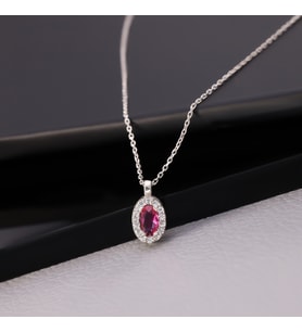 925 Ayar Gümüş Ruby Taşlı Oval Kolye