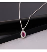 925 Ayar Gümüş Ruby Taşlı Oval Kolye