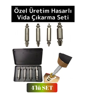 Premium Dayanıklı Matkap Tornavida Uyumlu Hasarlı Paslı Kırık Yamuk Vida Sökme Çıkarma Seti 4'lü Set