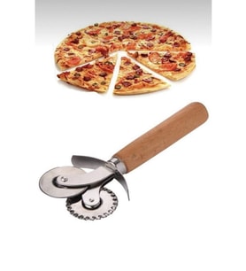 Çift Başlıklı Ahşap Saplı Pizza Kesici Hamur Kesici