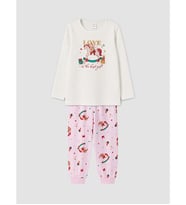 LCW Kids Ekru Yılbaşı Temalı Kız Çocuk Pijama Takım