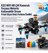 Drone WiFi HD Çift Kameralı Fırçasız Motorlu Katlanabilir Frizbi (Uçan Disk) Fırlatma Özellikli K22 Drone