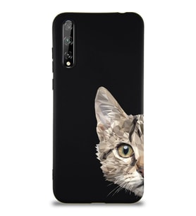 Huawei P Smart S Soft Premier Kapak Catface Tasarımlı Silikon Kılıf - Siyah (Şeffaf)