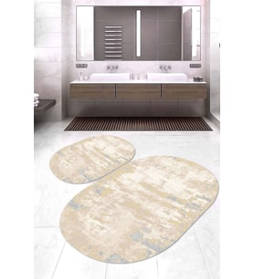 Dijital Baskılı Kaymaz Taban Yıkanabilir Oval 2'li Klozet Takımı Banyo Paspası NOKZ-HT-95 (Çok Renkli)
