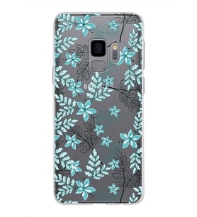 Samsung Galaxy S9 Kapak Floral Su Yeşili Tasarımlı Şeffaf Silikon Kılıf