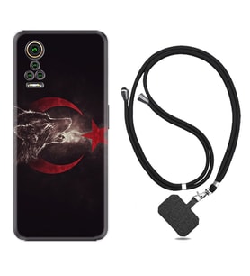 General Mobile GM 21 Pro GM 22 Pro Plus Kılıf Boyun Askılı Silikon Kurt ve Ay Yıldız 1403