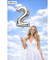 Silver 2 Rakamı 100 cm Folyo Balon – Parlak Gümüş Dev Parti Balonu