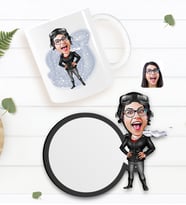 BK Gift Kişiye Özel Kadın Pilot Karikatürlü Beyaz Kupa ve Ahşap Bardak Altlığı Hediye Seti-1