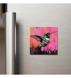Hummingbird - Sinek Kuşu - Güneş Gözlüklü Style - Buzdolap Magneti - 9x9 Cm