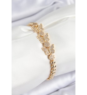 Pirinç Zirkon Taşlı Model Gold Renk Kadın Bileklik TJ-BB7541