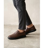 BEREN Erkek Hakiki Deri Kahverengi Bağcıksız Slip-on Casual Günlük Ayakkabı Ortopedik Taban Loafer