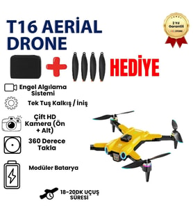 T16 Drone 4K Çift Kameralı Büyük Ekran Kumandalı WiFi FPV 360° Engel Algılama Katlanabilir Drone