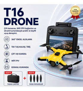 T16 Drone 4K Çift Kameralı Büyük Ekran Kumandalı WiFi FPV 360° Engel Algılama Katlanabilir Drone