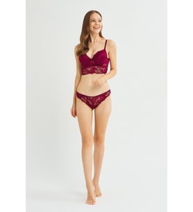 Dantelli Destekli Bralet Sütyen Takımı  (Bordo)