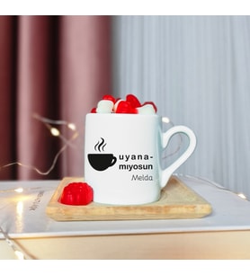 Uyanamıyorsun Tasarımlı Ahşap Tabaklı Kişiye Özel Türk Kahvesi Fincanı