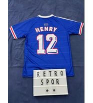 Thierry Henry 1998 Dünya Kupası Fransa Mavi Renk Iç Saha Nostalji Kısa Kol Forma / Retro Henry Forma