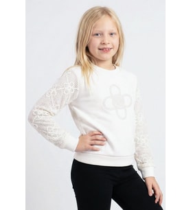 Breeze Kız Çocuk Sweatshirt Kolları Çiçek Aplike İşlemeli File Detaylı 5-10 Yaş, Ekru