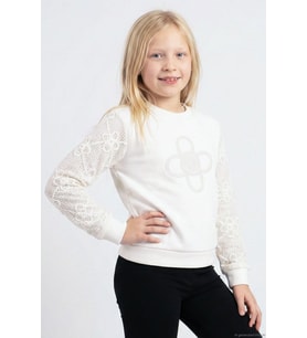 Breeze Kız Çocuk Sweatshirt Kolları Çiçek Aplike İşlemeli File Detaylı 5-10 Yaş, Ekru