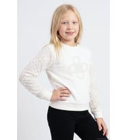 Breeze Kız Çocuk Sweatshirt Kolları Çiçek Aplike İşlemeli File Detaylı 5-10 Yaş, Ekru