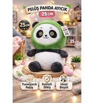 Peluş Panda Ayıcık 25 CM Kapüşonlu Sevimli Panda Oyuncak (Yeşil)