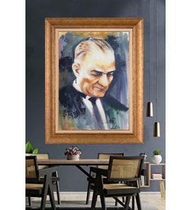 Altın Varaklı Çerçeveli Paspartulu Atatürk Tablo DC1305 (Gold)