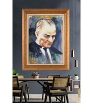 Altın Varaklı Çerçeveli Paspartulu Atatürk Tablo DC1305 (Gold)