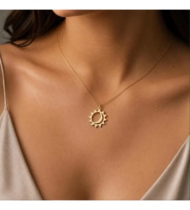 Kişiye Özel 925 Ayar Gümüş Minimalist Ay ve Güneş Kolye (Gold)