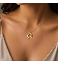 Kişiye Özel 925 Ayar Gümüş Minimalist Ay ve Güneş Kolye (Gold)