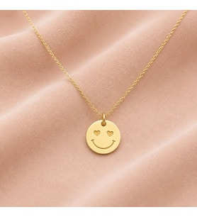 Kişiye Özel Kalpli Gülen Yüz Emoji Kolye 925K Gümüş (Gold)