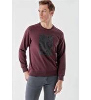 Slimfit Bisiklet Yaka Önü Baskılı 2 İplik Erkek Sweatshirt (Bordo)