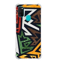 Samsung Galaxy M30s  Köşe Korumalı Antişok Kapak  Soyut Grafiti Tasarımlı Şeffaf  Kılıf